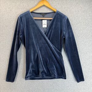 J.Crew Mercantile Velvet Wrap Top Blouse Long‎ Sleeve Blue Womens Size Small NWT
